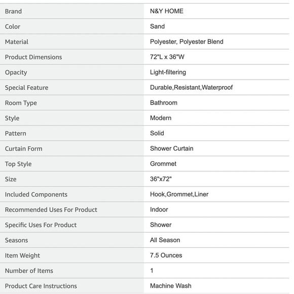 N&Y HOME Fabric Shower Curtain or Liner 36 x 72 Inches Bath Stall Size - Picture 4 of 4